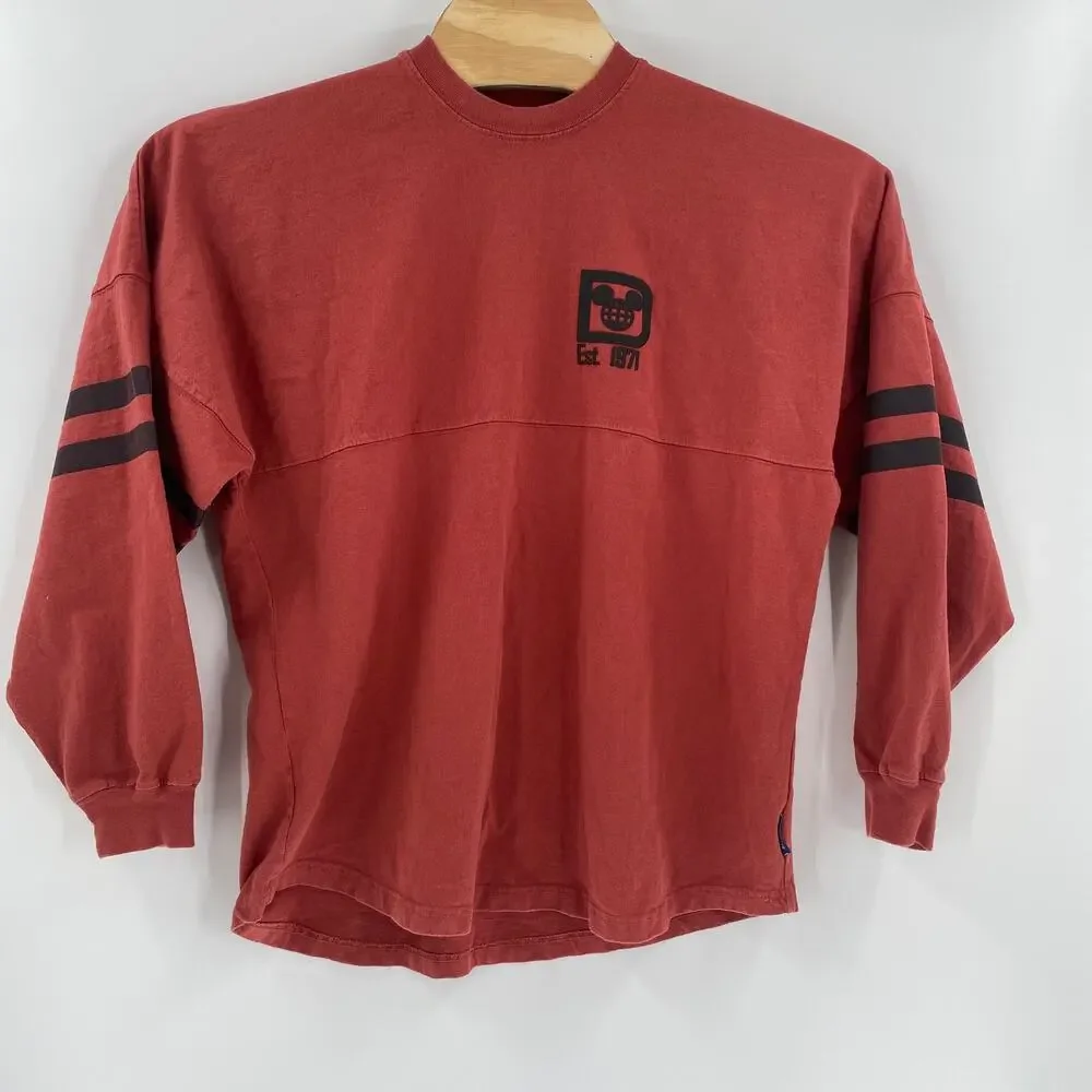 Disney Medium Red Black Print Long Sleeve‎ Pullover Spirit Jersey Sweater